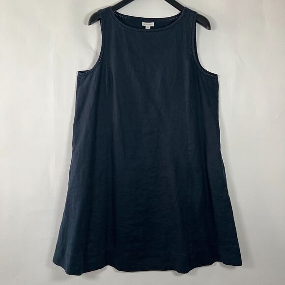 J. Jill Love Linen Dress Womens Medium Shift Resort Beachy Sleeveless Crochet - Picture 2 of 10